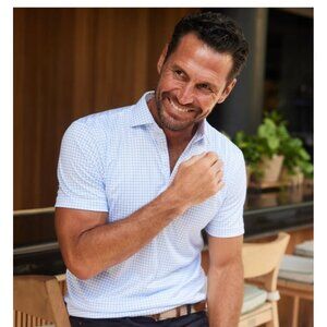 Collars and Co Polo Large Relaxed NWT Semi-Spread Thin Blue Check Mens Golf